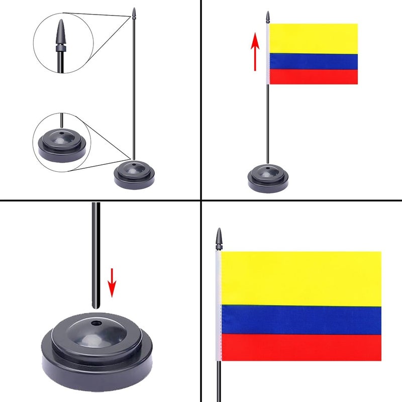 WXTWK 2 Pack Colombian Flag Colombian Deluxe Desk Flag Set - Mini Small Colombiana Table Office Flags with Black 12" Solid Pole Stand Base Classroom Meeting Desktop Decorations - Image 3